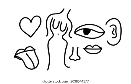 doodle eye ,ear,mouth,nose and heart handdrawn  minimalist  style  abstract art background vector eps.10