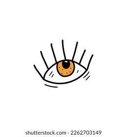 Doodle eye hand drawn color icon isolated on white background. Vector design element for print, textile, clothes