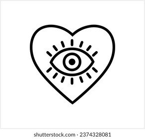 Doodle eye in heart icon isolated Sketch yoga clipart Vector stock illustration EPS 10