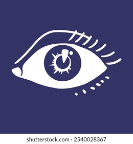 Doodle eye on blue background. Decorative element. Vector illustration. 