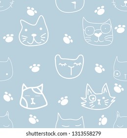 doodle face cat seamless pattern