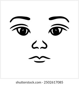 Doodle face clipart. Hand drawn eyes and lips. Stencil vector stock illustration