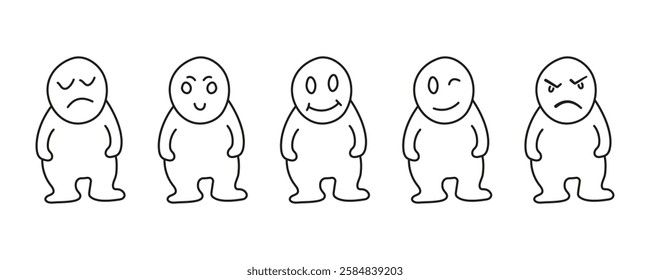 Doodle face emoji Icon Set. Hand drawn, emoticon, sketch, robot, corrector Emoji line icon. 