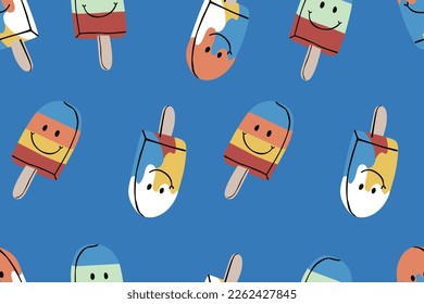 DOODLE FACE ICE CREAM SEAMLESS PATTERN VECTOR