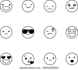 Conjunto de iconos de cara de garabato.  Emoticonos de Doodle, bocetos de cara de sonrisa y garabatos de emoji de pincel de tinta grunge. 
