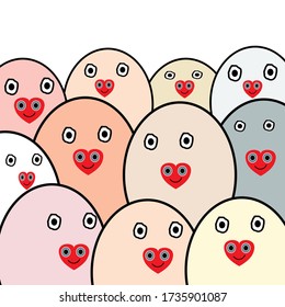 doodle face and  red heart , cute background vector eps.10