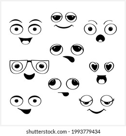 Doodle face set icon isolated on white. Sketch clipart. Vector stock illustration. EPS 10