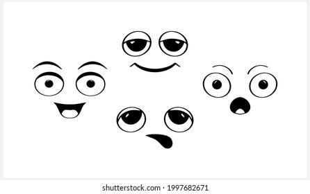 Doodle face set icon isolated on white. Sketch clipart. Vector stock illustration. EPS 10