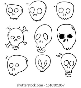 doodle face skull illustration vector cartoon style