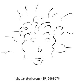 Cara de garabato. Ilustración vectorial de la caricatura delineada aislada en blanco. Diseño de impresión facial. 
