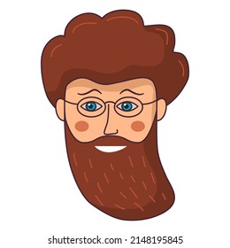 Doodle face.People face icon.Human avatar a man with a beard.Vector illustration hand-drawn style. Isolated on white background.