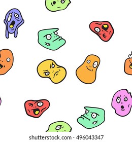 Doodle faces colorful seamless pattern