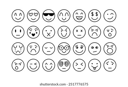 Cópia arquivada em 15 de julho de 2013 "Doodle Faces Comic Set Editable Stroke" . Engraçado Coleção de Emoticon com diferentes emoções. Ilustração vetorial de ícones de Emoji Rindo, Triste, Zangado, Apaixonado.