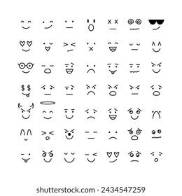 Doodle Faces Simple Set. Emoticon with Different Emotions Funny Collection. Vector Illustration of Emoji Icons.