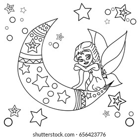 doodle fairy with the moon and star