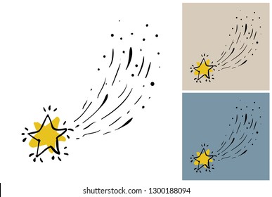 Doodle falling star. Hand drawn illustration for nursery. Simple art composition in scandinavian style for decoration baby room and toys.