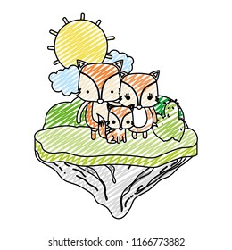 doodle family fox animal in the float island