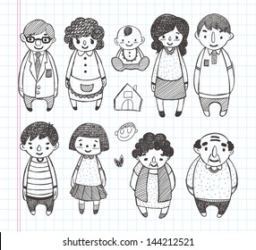 doodle family icons, illustrator line tools drawing