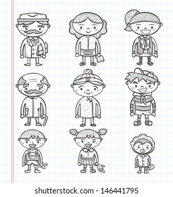 doodle family icons, illustrator line tools drawing