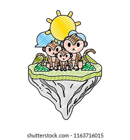 doodle family monkey animal in float island