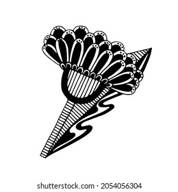 Doodle fantasy flower. Vector linear botanical illustration. Floristic sketch graphics. Coloring page. Isolated ethnic element.