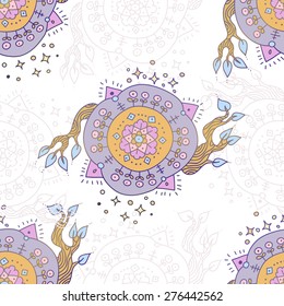 Doodle fantasy mandala illustration vector seamless pattern