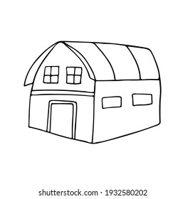 Doodle farm house illustration in vector. Hand drawn farmhouse icon in vector. Doodle country house icon in vector