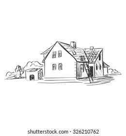 doodle farm. Doodle style. Isolated in white background. Excellent vector illustration, EPS 10
