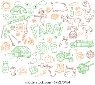 Doodle Farming Icons Set