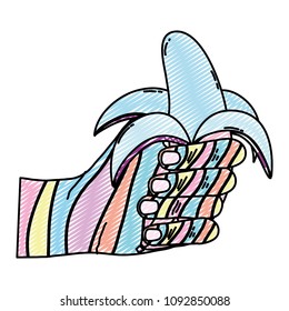 doodle fashion hand with delicious banana fruit