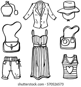Doodle of fashion women clothes hand draw