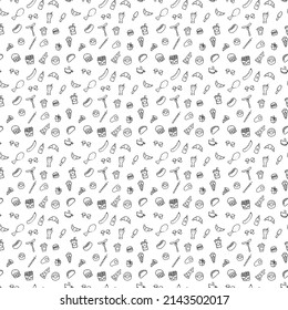 Doodle fast food icons. seamless pattern with food icons. hand drown vector pattern with fast food icons