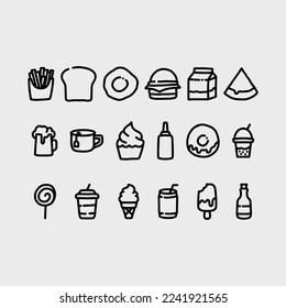 Doodle Fast Food Monoline handgezeichnet Symbol Set