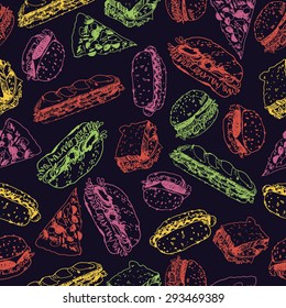 doodle fast food seamless pattern