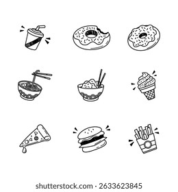 Doodle Fast Food Simple Outline Illustration