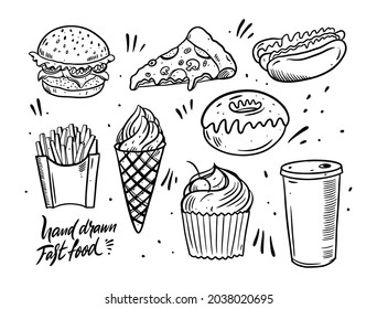 Doodle fast food vector art illustration elements