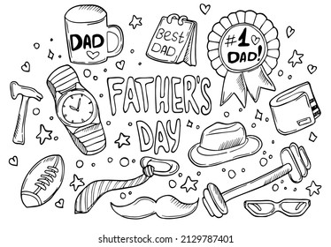 Doodle Father's day Icons set. Vector sketch illustration. Happy Fathers day. 