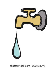 doodle faucet dripping water, vector