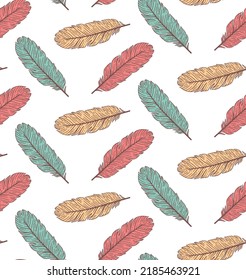 Patrón vectorial incoloro de plumas de doodle