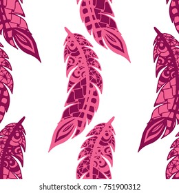 Doodle Feathers Seamless Pattern Hand Drawn Stock Vector (Royalty Free ...