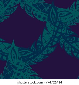 Doodle Feathers. Seamless Pattern with Hand Drawn Zentangles. Ethnic Boho Background. Simple Freehand Pattern for Rapport, Print, Textile, Fabric. Trendy Vintage Seamless Texture. Colorful Vector