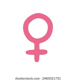 Doodle female gender symbol vector illustration, pink hand drawn woman sign isolated on white background
