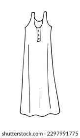 Doodle of female long dress isolated on white background. Sketch of summer gown. Good for kids coloring book.