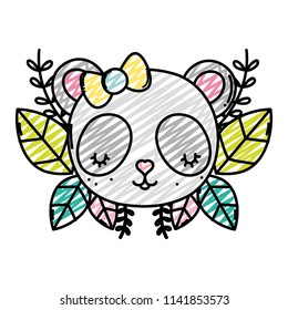 doodle female panda head with exotic branches and leaves