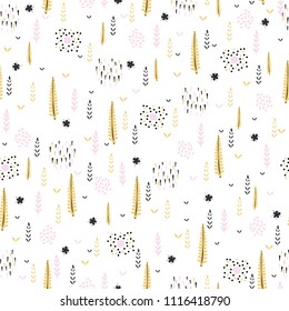 Doodle Fern Leaf ,Black Mustard Yellow Seamless Pattern,Seasonal Nature Illustration for Fok Art Fashion Prints, Textiles, Harvest Festival Home Decor & Thanksgiving Stationery,Vector Surface Design