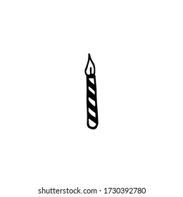 Doodle festive candle. Hand drawn vector illustration for cards, posters, stickers and professional design, web design, logo. Isolated on white background.