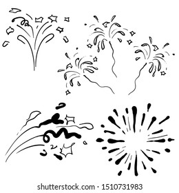 doodle Festive fireworks, Celebration party firework, festival firecracker illustration collection handdrawn style