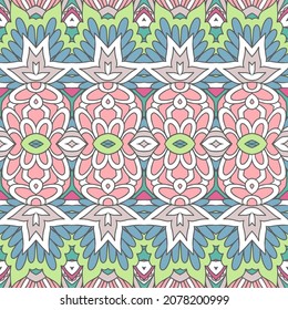 Doodle festliche Muster für Stoff. Abstrakter Stamm geometrische bunte nahtlose Muster Ziermuster.