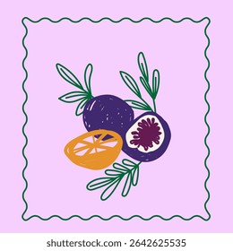 Doodle Figs Fruit Illustration. Vintage Mediterranean Atmosphere Life Element. Hand Drawn Travel Agency Card, Invitation, Poster Print Design. Fresh Healthy Diet Vitamin Vegetarian Food