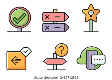 Doodle with fill offset, Signpost related isolated colorful icon set vector illustration on white background
